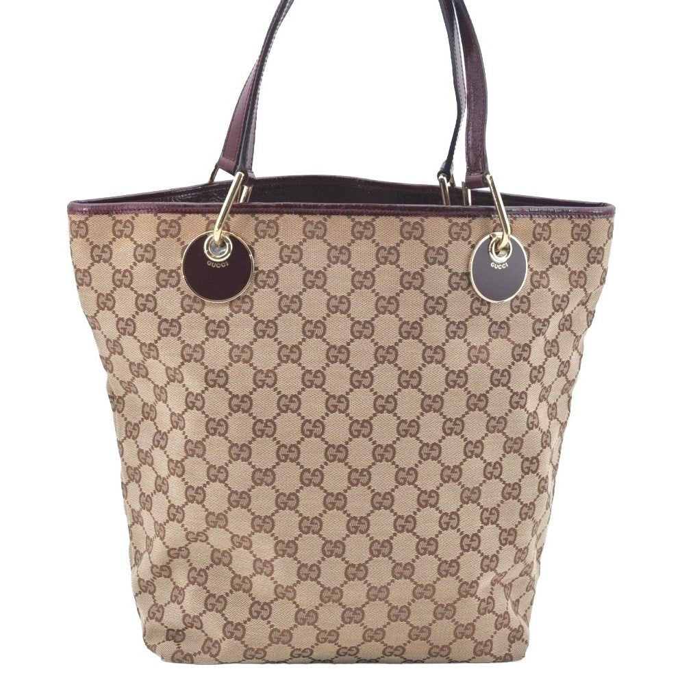 Authentic GUCCI Eclipse Shoulder Tote Bag GG Canvas Leather 120836 Brown 7615I