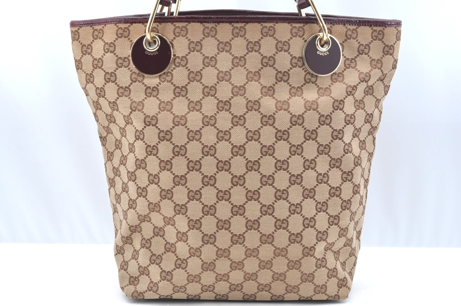 Authentic GUCCI Eclipse Shoulder Tote Bag GG Canvas Leather 120836 Brown 7615I