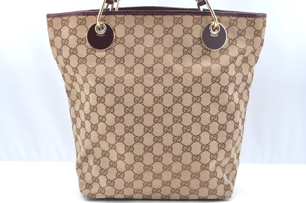 Authentic GUCCI Eclipse Shoulder Tote Bag GG Canvas Leather 120836 Brown 7615I
