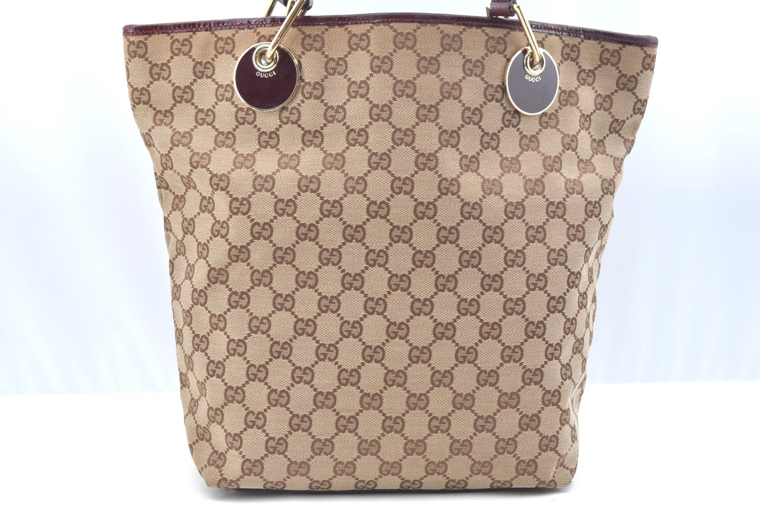 Authentic GUCCI Eclipse Shoulder Tote Bag GG Canvas Leather 120836 Brown 7615I