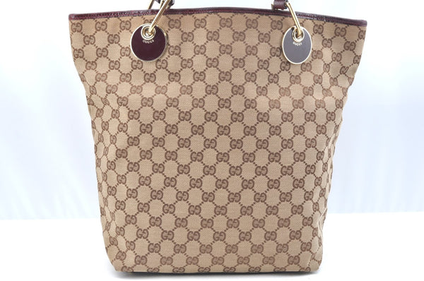 Authentic GUCCI Eclipse Shoulder Tote Bag GG Canvas Leather 120836 Brown 7615I