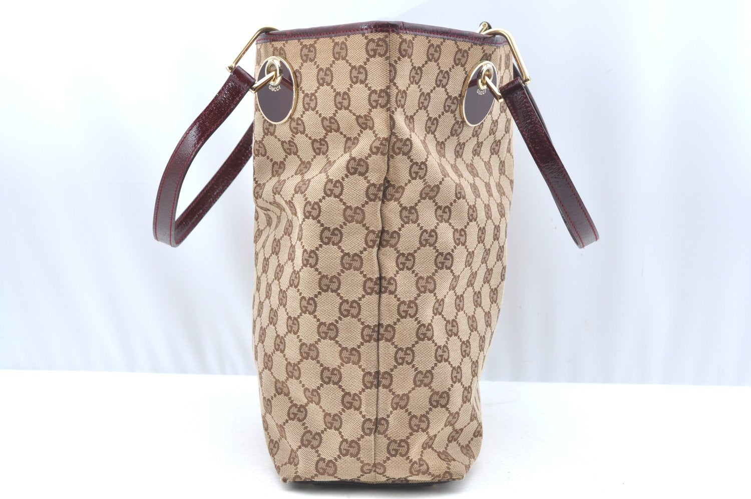 Authentic GUCCI Eclipse Shoulder Tote Bag GG Canvas Leather 120836 Brown 7615I