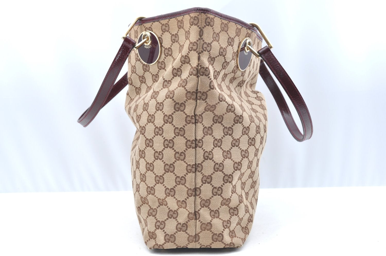 Authentic GUCCI Eclipse Shoulder Tote Bag GG Canvas Leather 120836 Brown 7615I