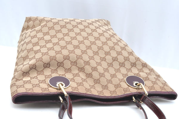 Authentic GUCCI Eclipse Shoulder Tote Bag GG Canvas Leather 120836 Brown 7615I