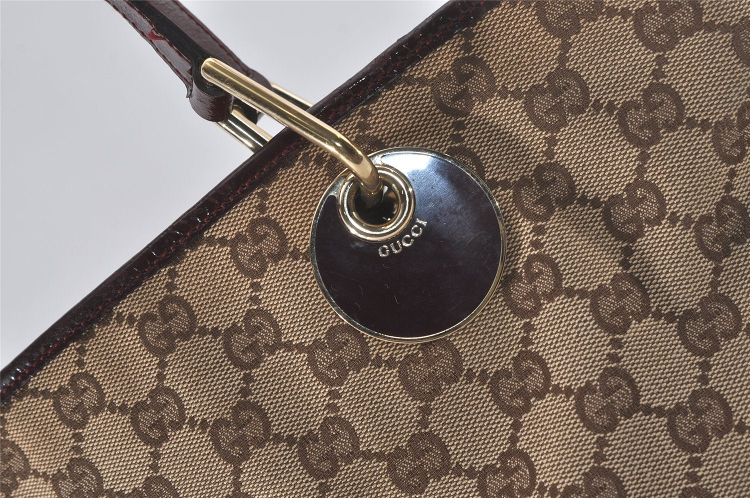 Authentic GUCCI Eclipse Shoulder Tote Bag GG Canvas Leather 120836 Brown 7615I