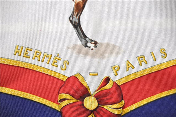 Authentic HERMES Carre 90 Scarf "ECOLE FRANCAISE DEQUITATION" Silk Blue 7619D