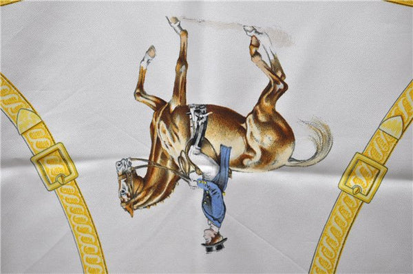 Authentic HERMES Carre 90 Scarf "ECOLE FRANCAISE DEQUITATION" Silk Blue 7619D