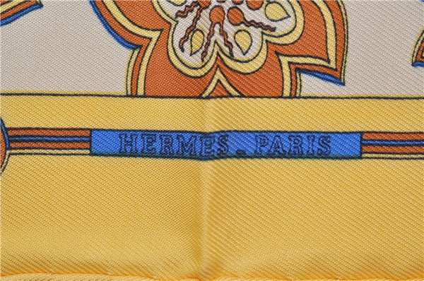 Auth HERMES Petit Carre 40 Scarf Handkerchief "Chasse en INDE" Silk Yellow 7622D