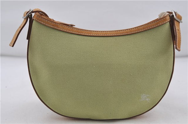 Authentic BURBERRY BLUE LABEL Check Shoulder Bag Canvas Leather Green 7623D