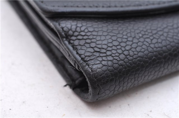 Authentic CHANEL Caviar Skin CoCo Mark Bifold Wallet Purse Black 7628D