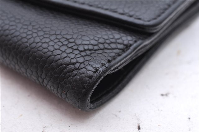 Authentic CHANEL Caviar Skin CoCo Mark Bifold Wallet Purse Black 7628D