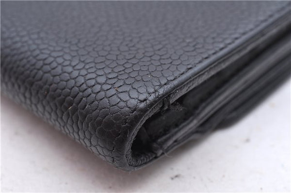 Authentic CHANEL Caviar Skin CoCo Mark Bifold Wallet Purse Black 7628D