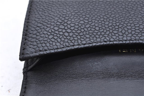 Authentic CHANEL Caviar Skin CoCo Mark Bifold Wallet Purse Black 7628D