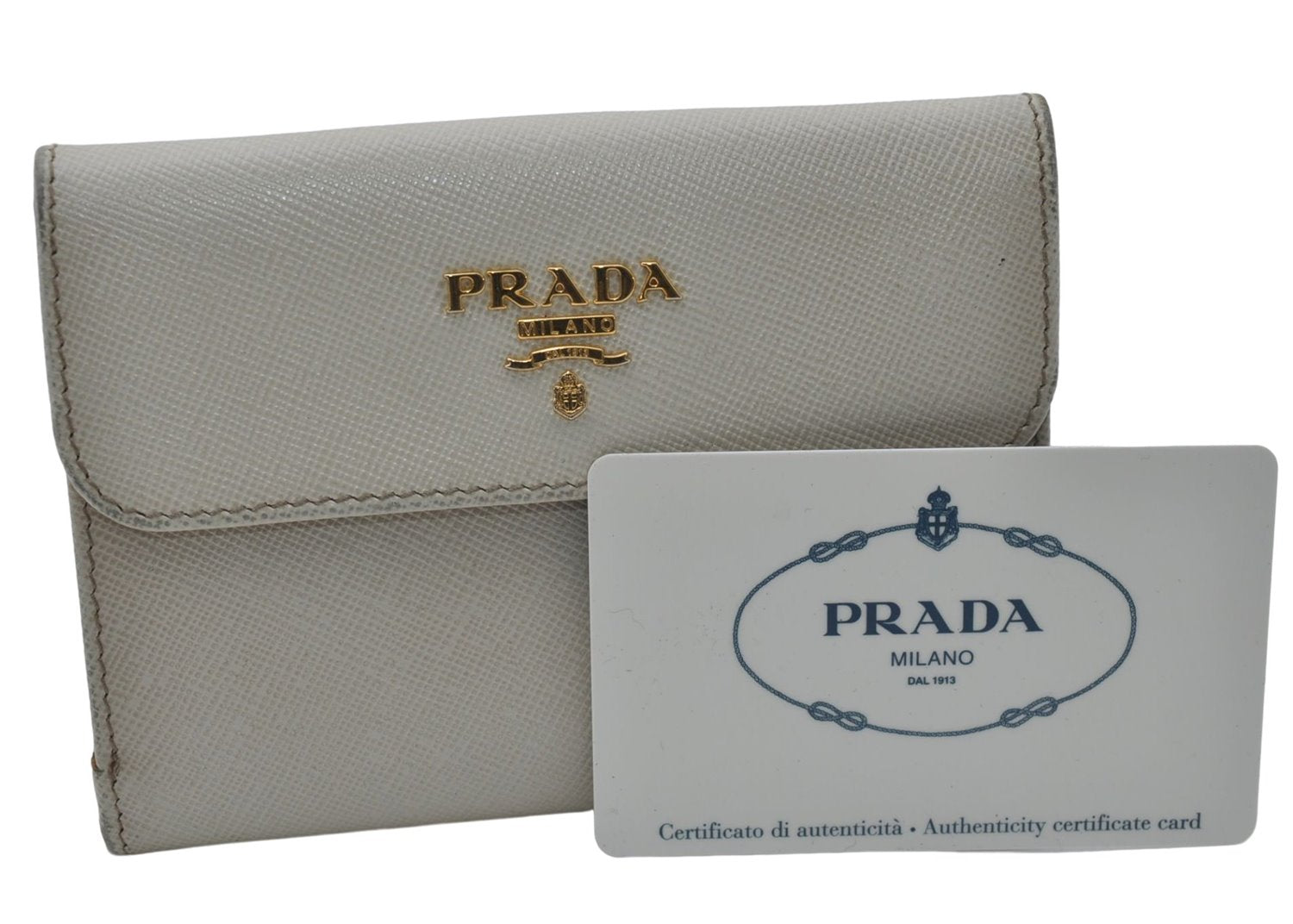 Authentic PRADA Saffiano Metal Leather Bifold Wallet Purse 1M0523 Ivory 7629D