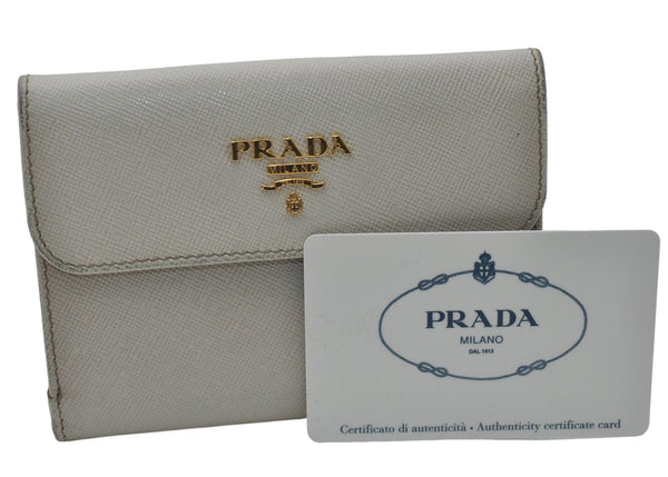 Authentic PRADA Saffiano Metal Leather Bifold Wallet Purse 1M0523 Ivory 7629D