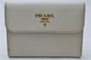 Authentic PRADA Saffiano Metal Leather Bifold Wallet Purse 1M0523 Ivory 7629D