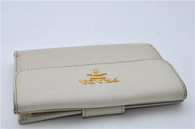 Authentic PRADA Saffiano Metal Leather Bifold Wallet Purse 1M0523 Ivory 7629D