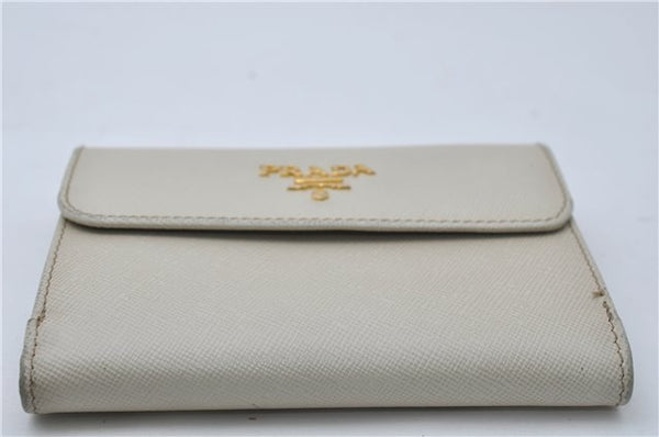 Authentic PRADA Saffiano Metal Leather Bifold Wallet Purse 1M0523 Ivory 7629D