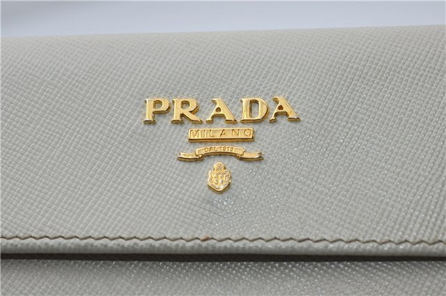 Authentic PRADA Saffiano Metal Leather Bifold Wallet Purse 1M0523 Ivory 7629D