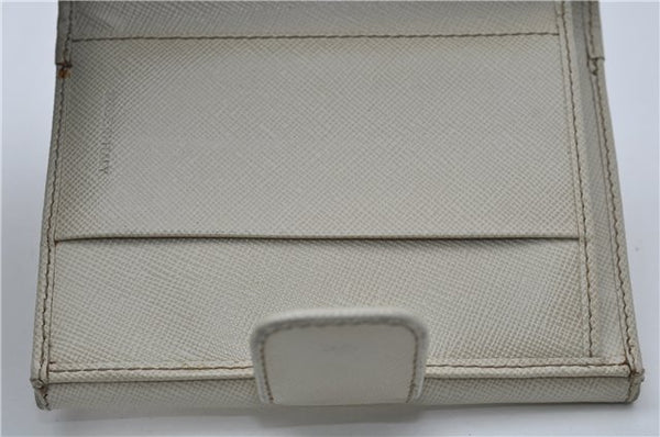 Authentic PRADA Saffiano Metal Leather Bifold Wallet Purse 1M0523 Ivory 7629D