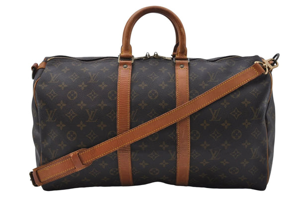 Auth Louis Vuitton Monogram Keepall Bandouliere 45 Boston Bag M41418 LV 7641D