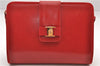 Authentic Ferragamo Vara Leather Shoulder Cross Body Bag Purse Red 7650D