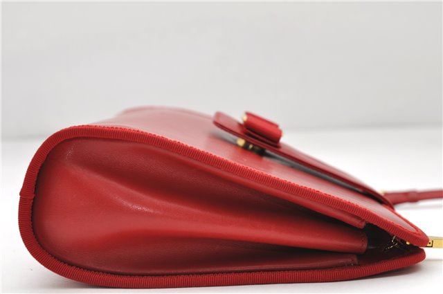 Authentic Ferragamo Vara Leather Shoulder Cross Body Bag Purse Red 7650D