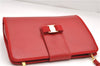 Authentic Ferragamo Vara Leather Shoulder Cross Body Bag Purse Red 7650D