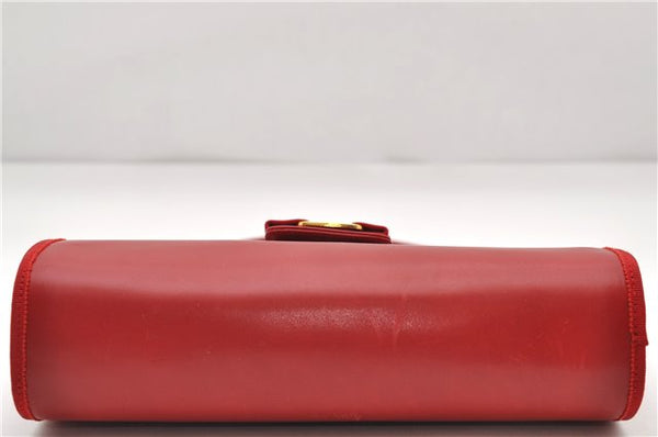 Authentic Ferragamo Vara Leather Shoulder Cross Body Bag Purse Red 7650D