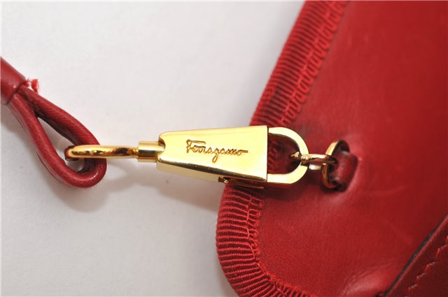 Authentic Ferragamo Vara Leather Shoulder Cross Body Bag Purse Red 7650D