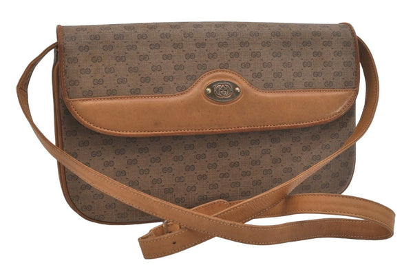 Authentic GUCCI Micro GG PVC Leather Shoulder Cross Body Bag Purse Brown 7652I