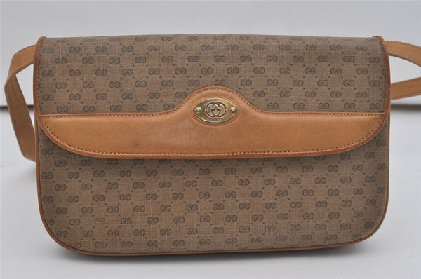 Authentic GUCCI Micro GG PVC Leather Shoulder Cross Body Bag Purse Brown 7652I