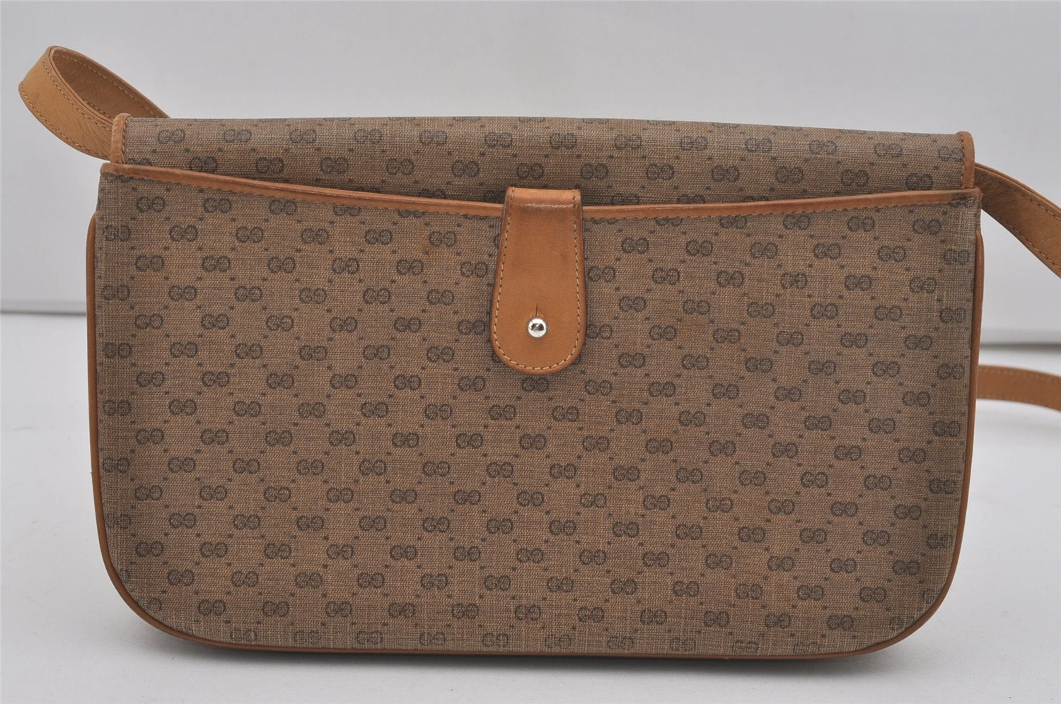 Authentic GUCCI Micro GG PVC Leather Shoulder Cross Body Bag Purse Brown 7652I