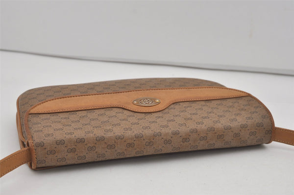 Authentic GUCCI Micro GG PVC Leather Shoulder Cross Body Bag Purse Brown 7652I