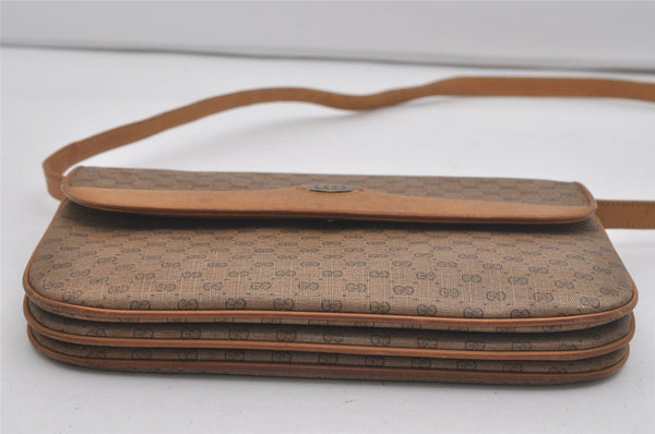 Authentic GUCCI Micro GG PVC Leather Shoulder Cross Body Bag Purse Brown 7652I