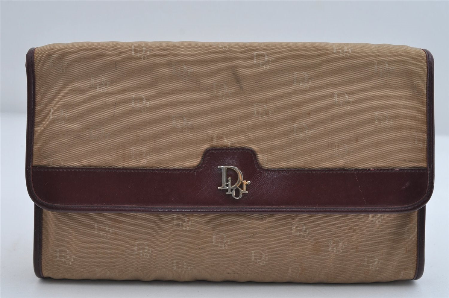 Authentic Christian Dior Chain Shoulder Hand Bag Purse Nylon Leather Beige 7654I