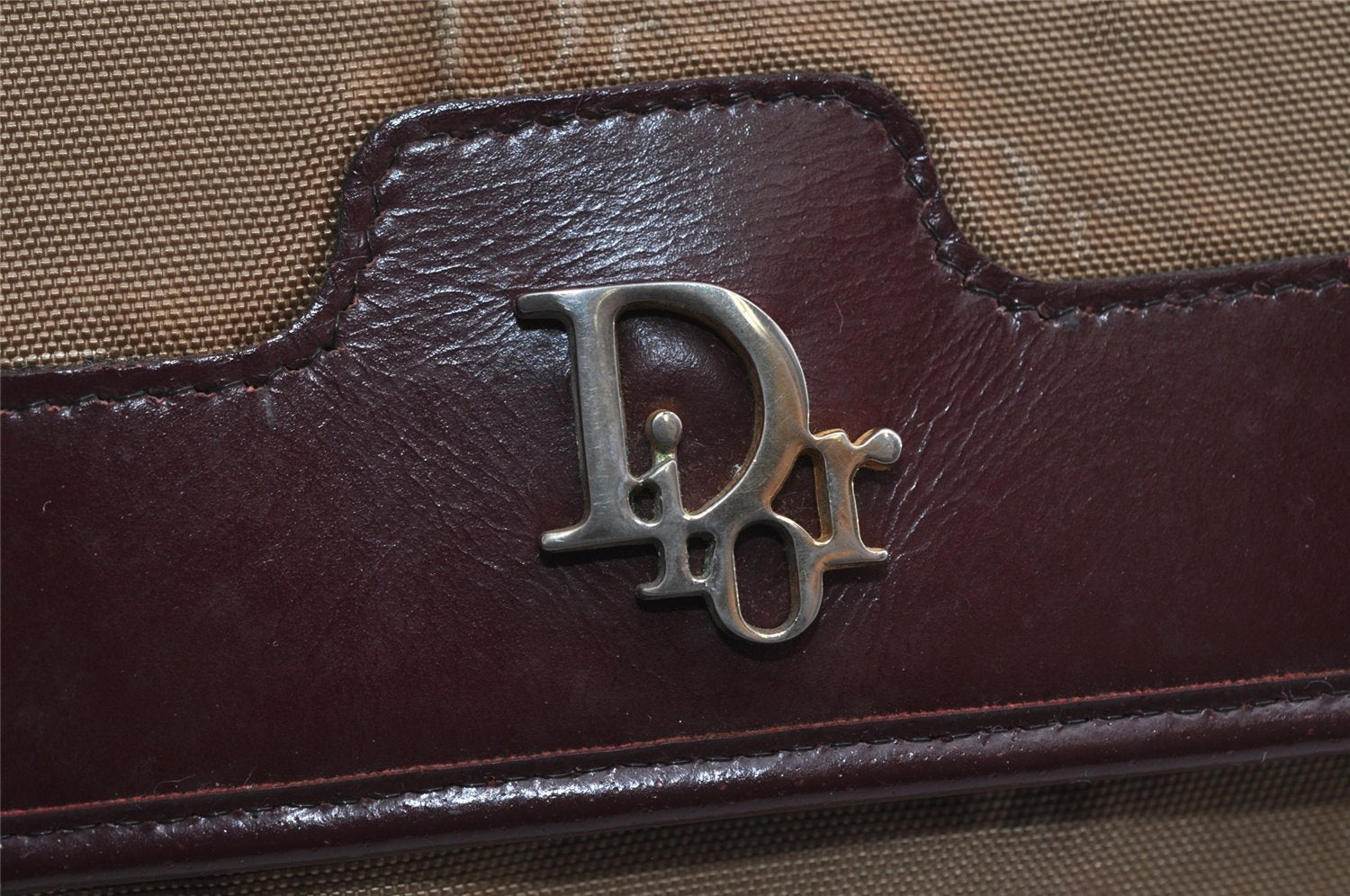 Authentic Christian Dior Chain Shoulder Hand Bag Purse Nylon Leather Beige 7654I