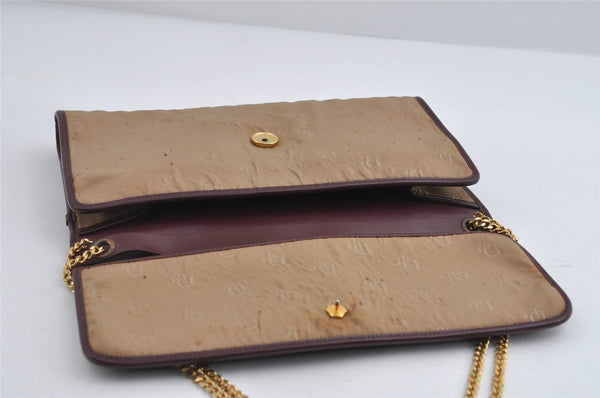 Authentic Christian Dior Chain Shoulder Hand Bag Purse Nylon Leather Beige 7654I