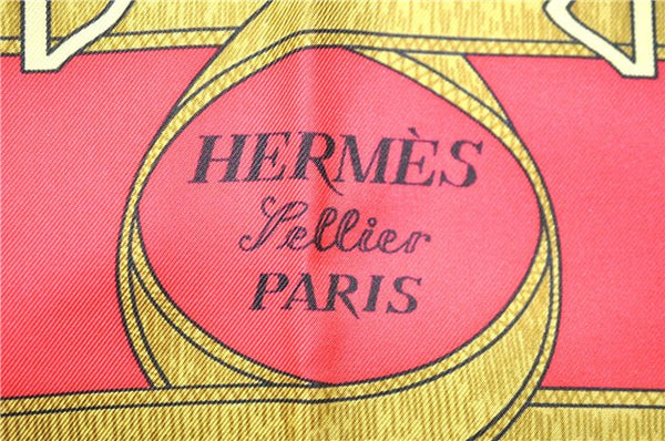 Authentic HERMES Carre 90 Scarf "Eperon d'or" Silk Red 7656C