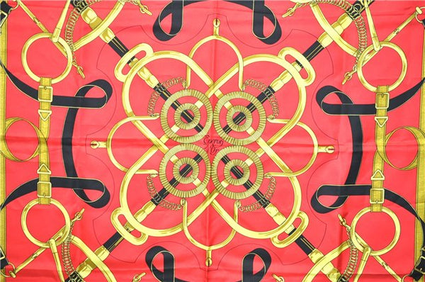 Authentic HERMES Carre 90 Scarf "Eperon d'or" Silk Red 7656C