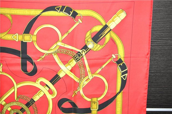 Authentic HERMES Carre 90 Scarf "Eperon d'or" Silk Red 7656C