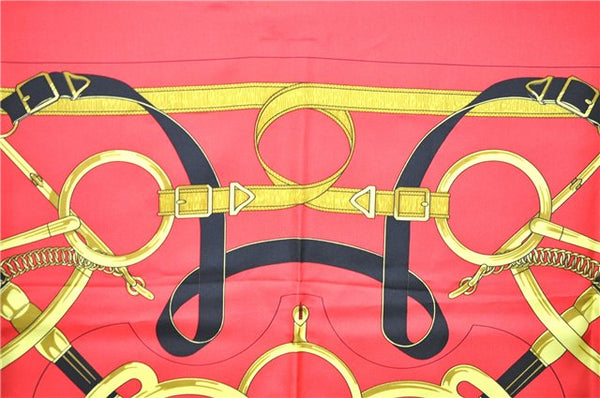 Authentic HERMES Carre 90 Scarf "Eperon d'or" Silk Red 7656C