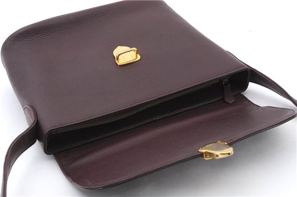 Authentic YVES SAINT LAURENT Shoulder Bag Leather Bordeaux Purple 7658C