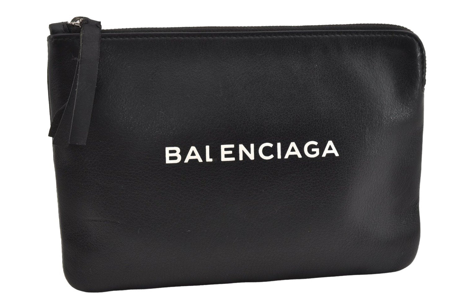 Authentic BALENCIAGA Everyday Clutch Bag Pouch Purse Leather 492465 Black 7658I