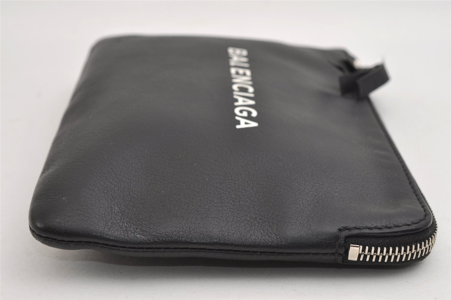 Authentic BALENCIAGA Everyday Clutch Bag Pouch Purse Leather 492465 Black 7658I