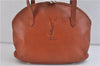 Authentic YVES SAINT LAURENT Logo Shoulder Bag Purse Leather Brown 7660C