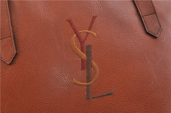 Authentic YVES SAINT LAURENT Logo Shoulder Bag Purse Leather Brown 7660C