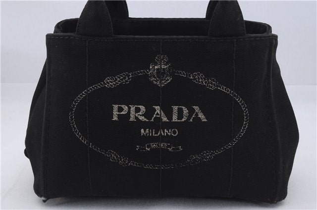 Authentic PRADA Canapa SS 2Way Shoulder Hand Bag Purse Canvas Black 7667D