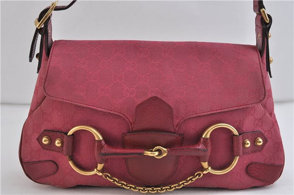 Authentic GUCCI Horsebit Shoulder Hand Bag GG Canvas Leather 114915 Pink 7668C