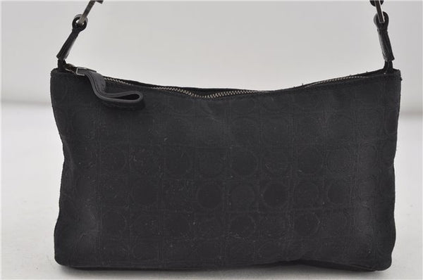 Authentic Ferragamo Gancini Canvas Leather Shoulder Hand Bag Purse Black 7668D